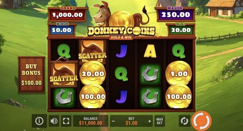 Donkey Coins Hold & Win - ekrani kryesor me rrotullat